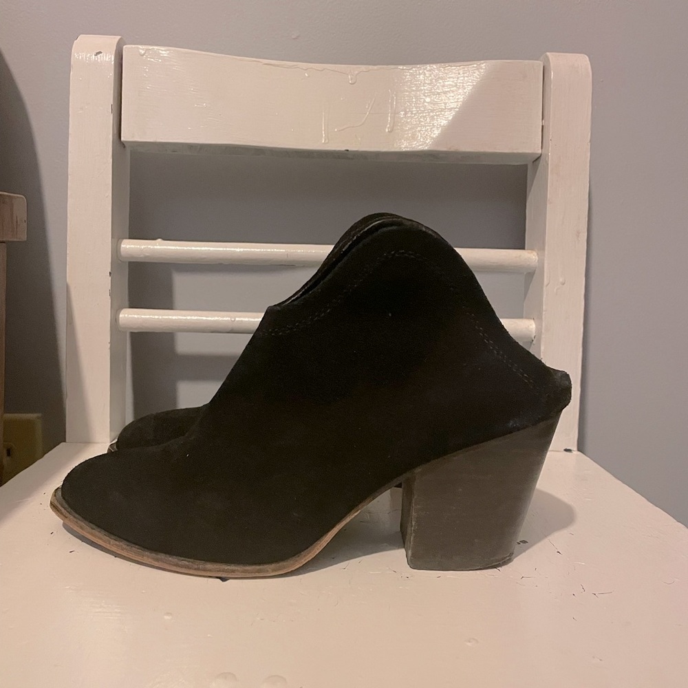 Black Leather Heeled Mules